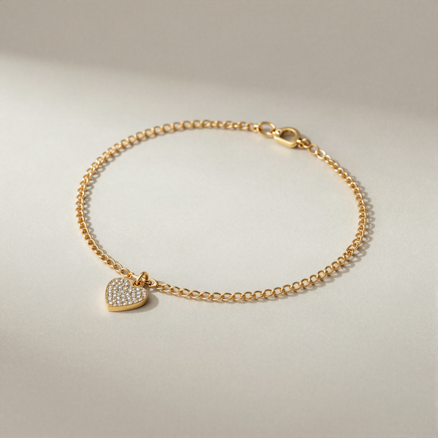 Pave Heart Charm Anklet