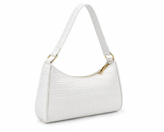 LuxeCroc™ White Shoulder Bag