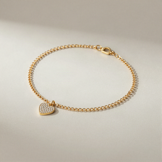 Pave Heart Charm Anklet