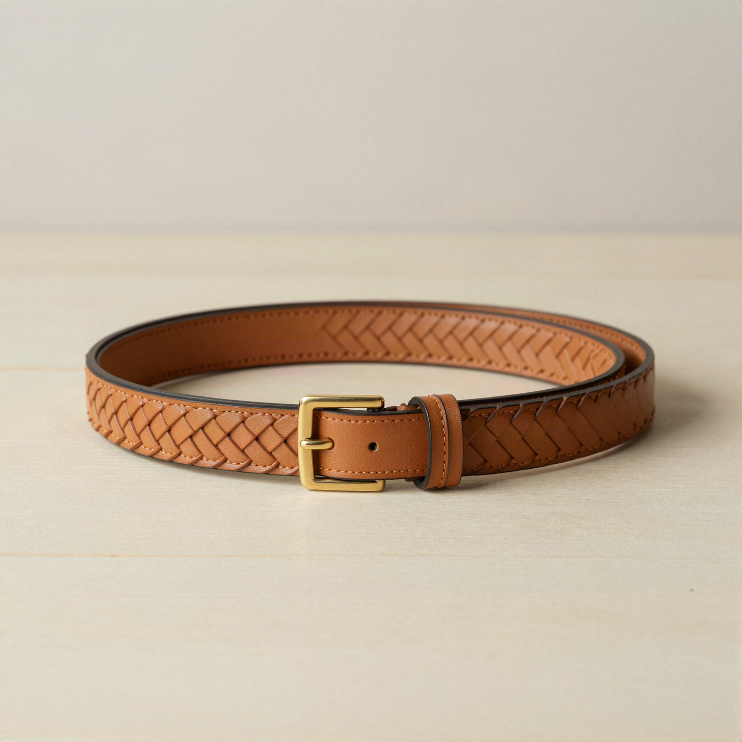Thin Braided Faux Leather Belt